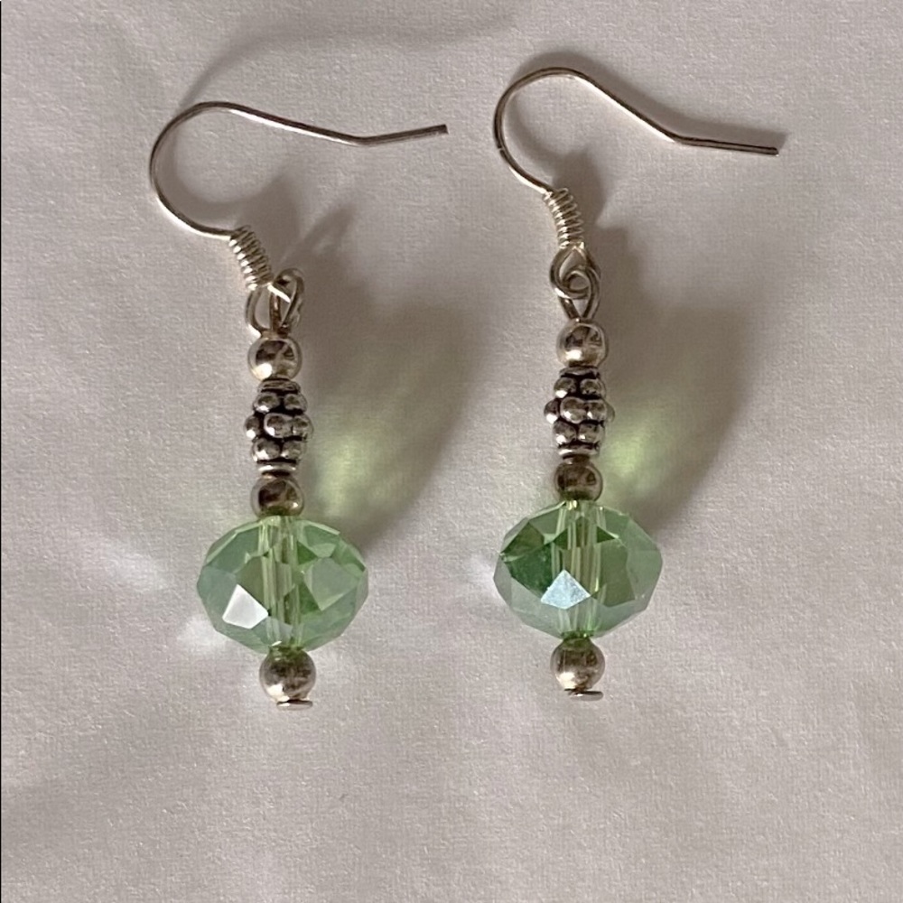 Silver and Green Glass Earrings